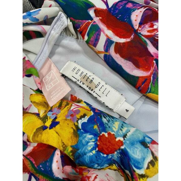 HUNTER BELL MIDI DRESS WILDFLOWER TROPICAL RUFFLE EMBELLISHMENT SZ 4 RELAXED - Picture 4 of 16